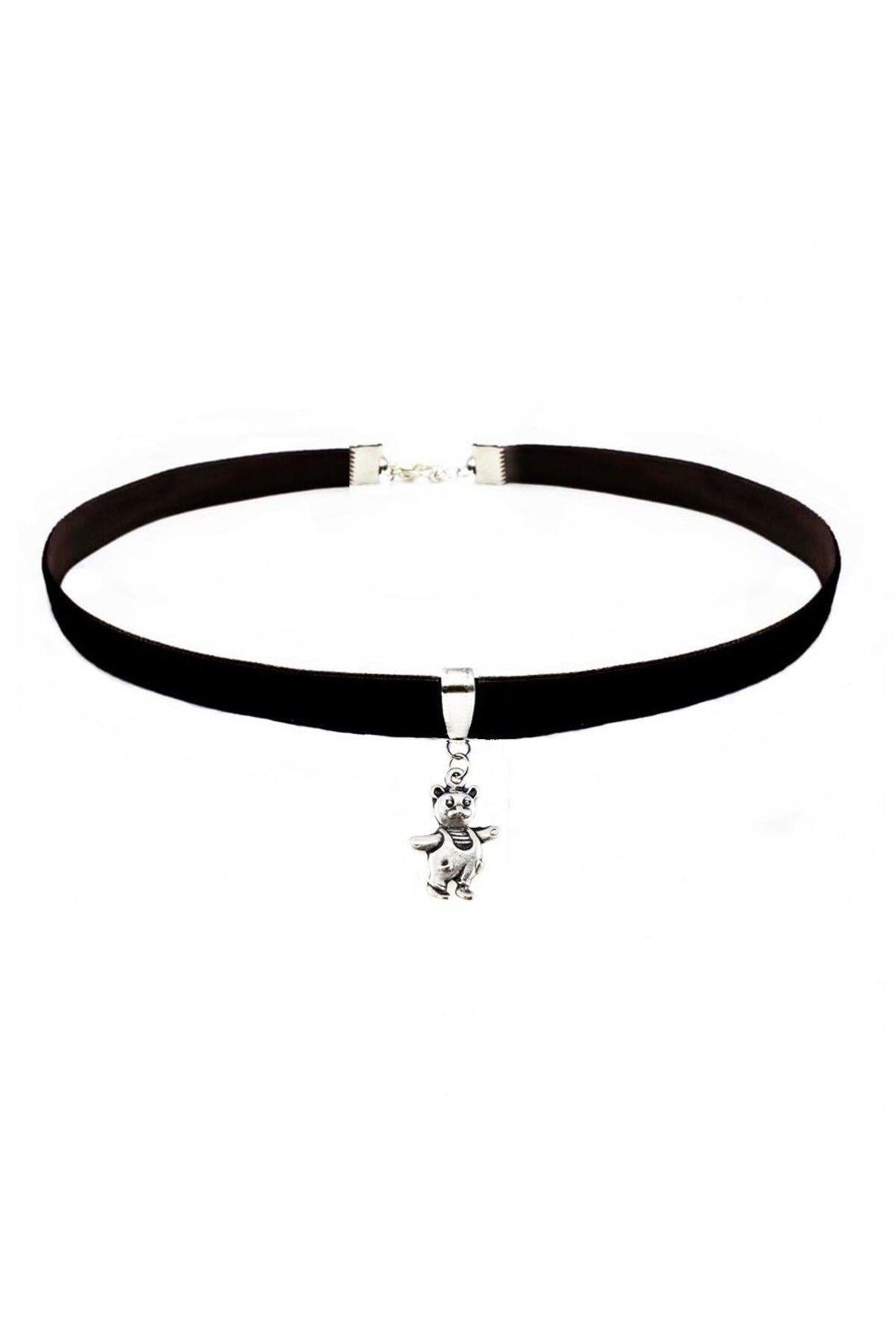 Siyah Renk Kadife Ayıcık Choker Kolye