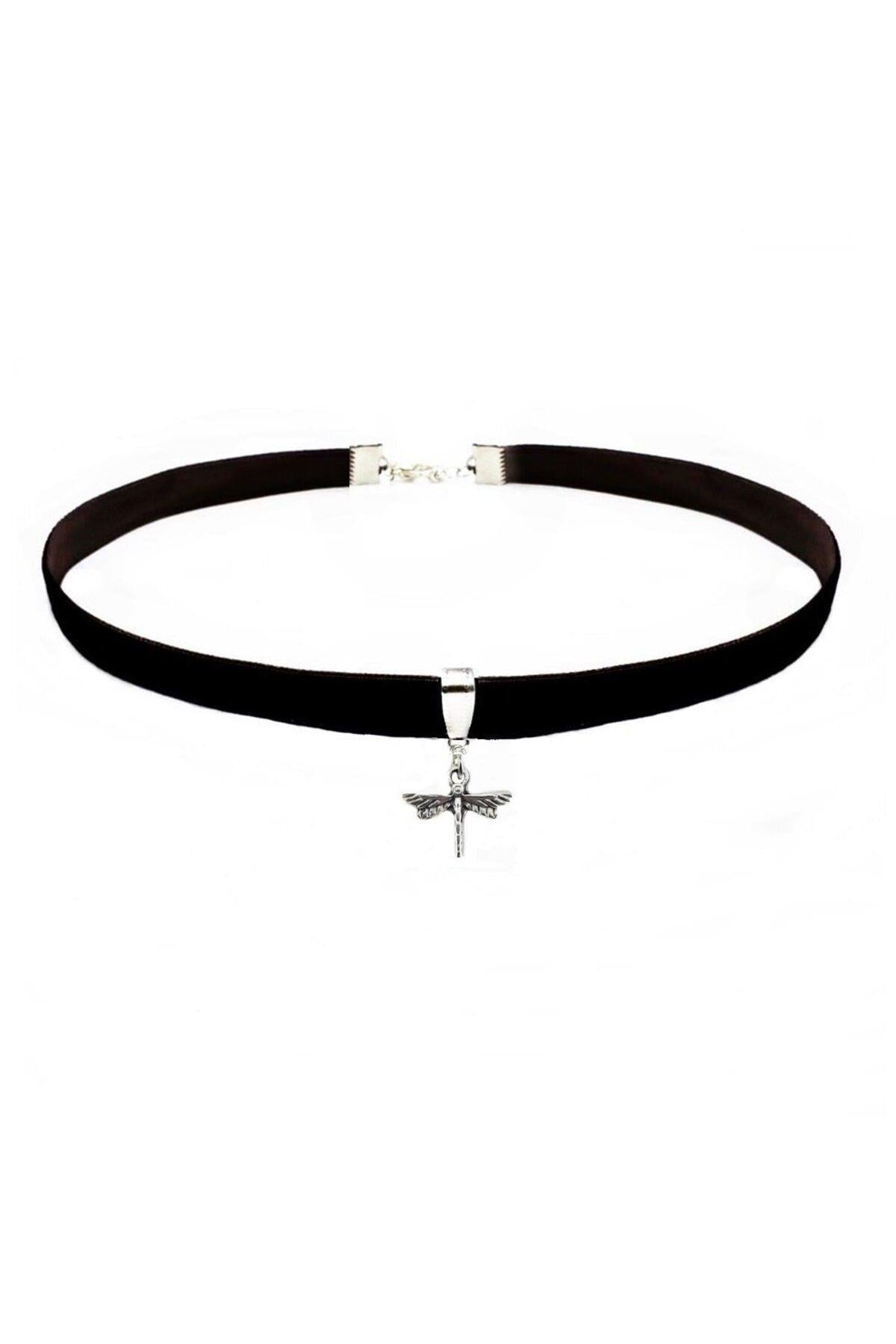 Siyah Renk Kadife Kadın Yusufcuk Choker Kolye
