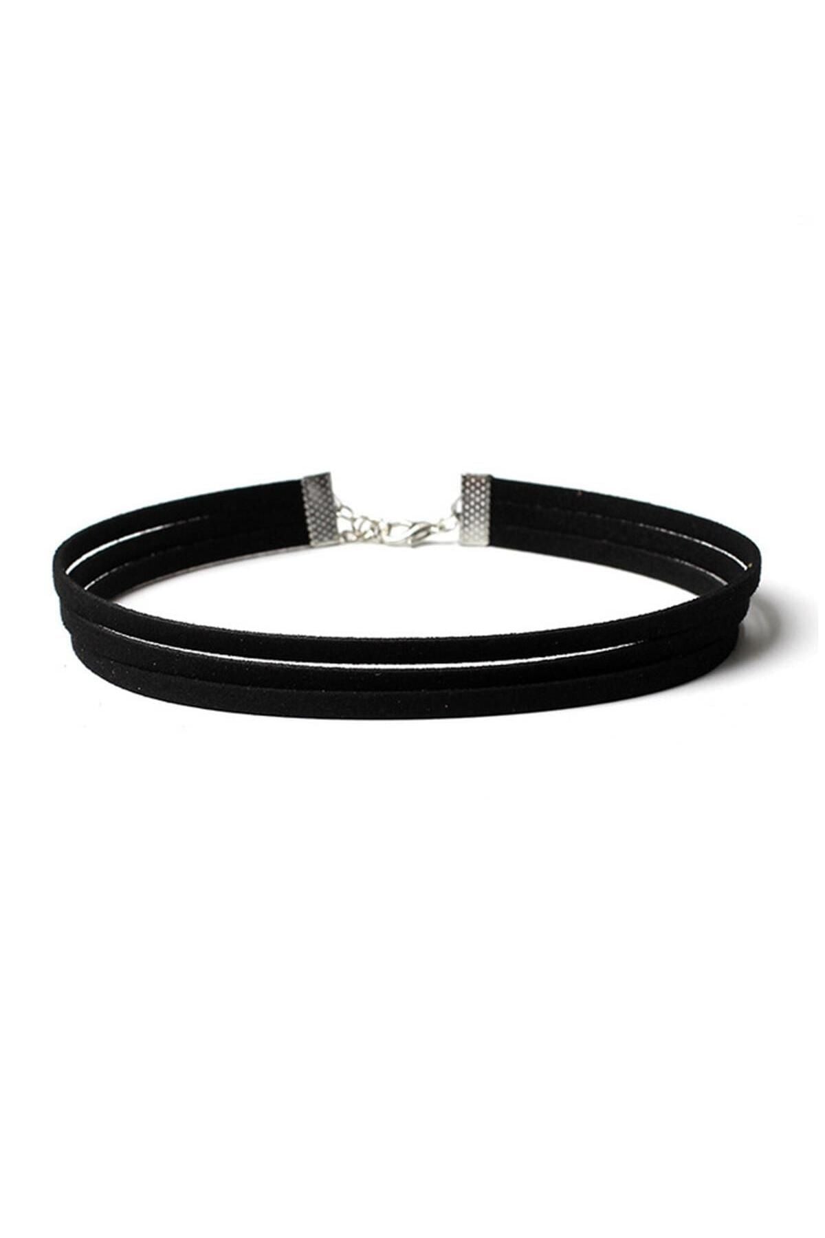 Siyah Renk Süet Kadın Choker Kolye