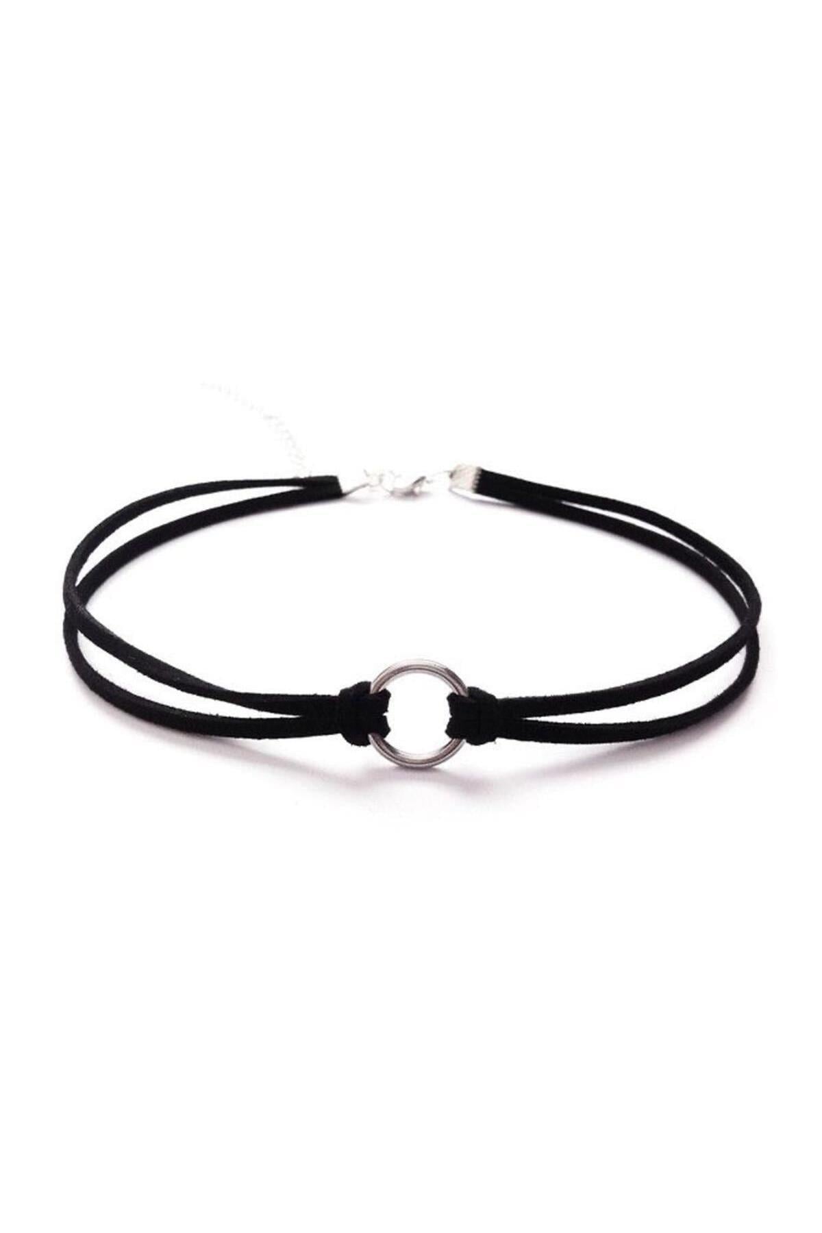 Siyah Renk Süet Kadın Round Choker Kolye
