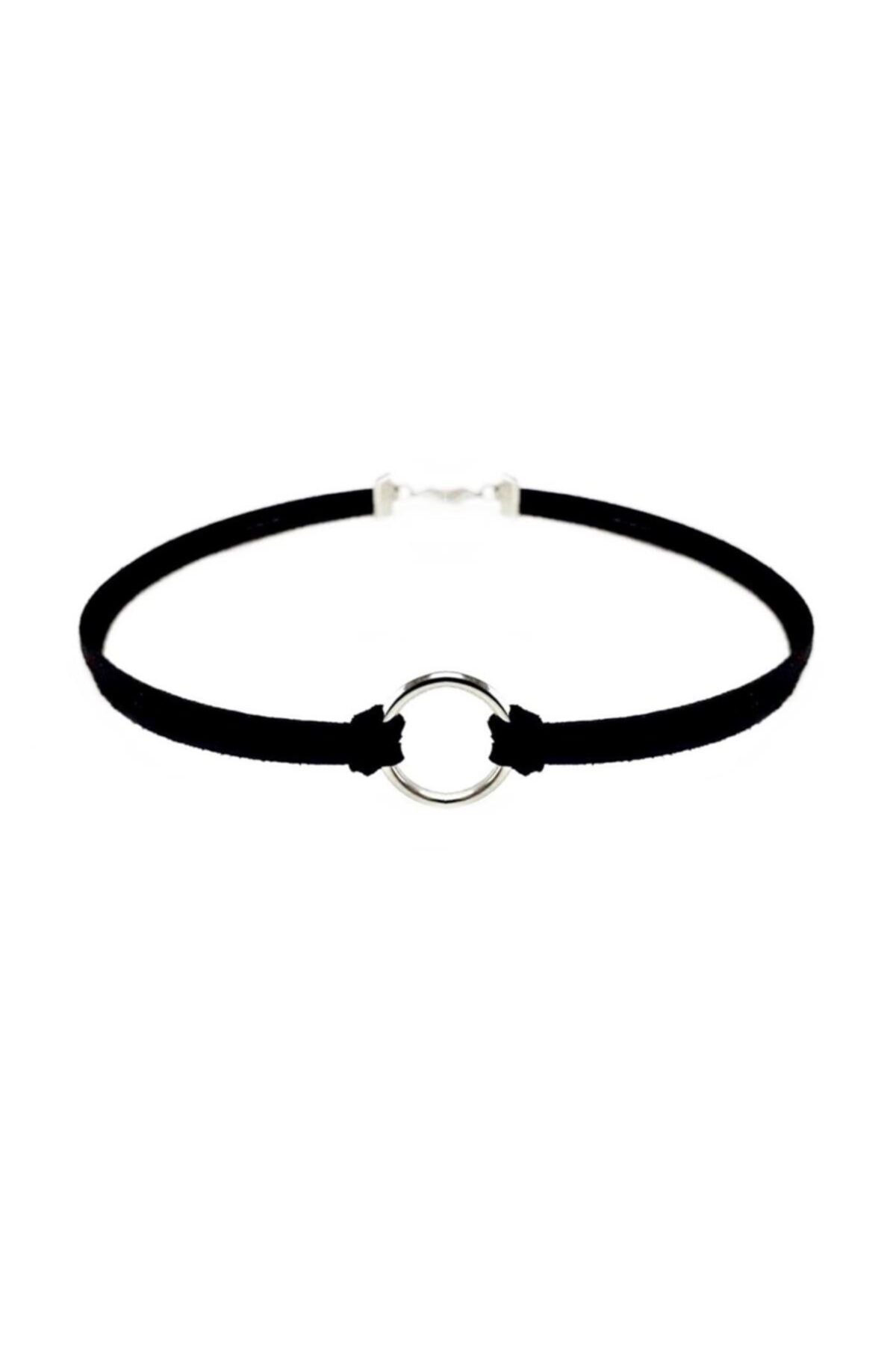 Siyah Renk Süet Kadın Round Choker Kolye