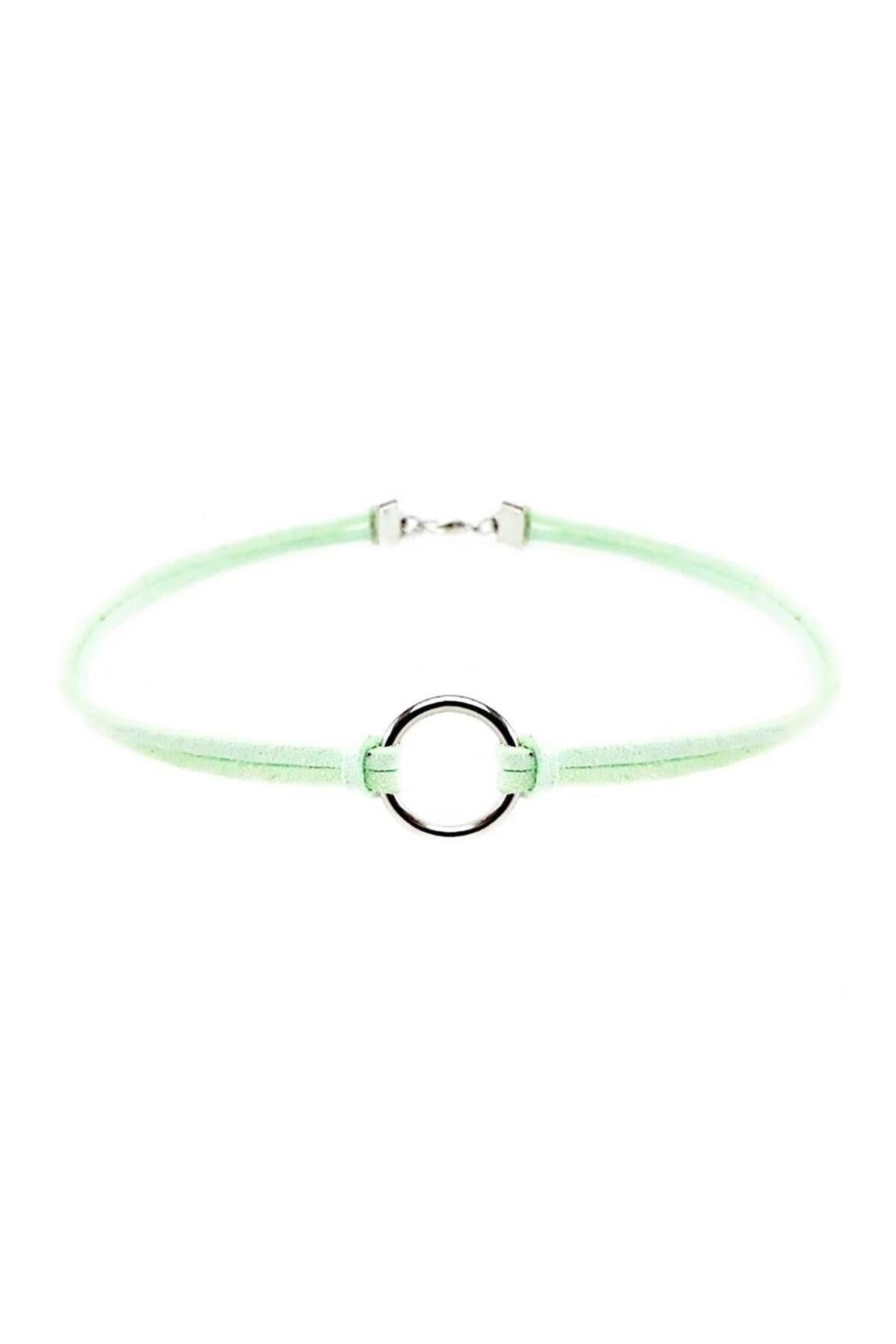 Su Yeşili Renk Kadın Süet Round Choker