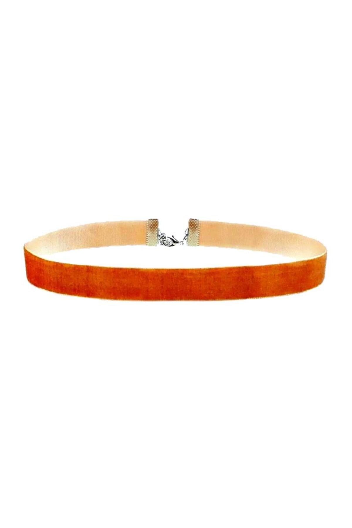 Turuncu Renk Kadın Kadife Choker