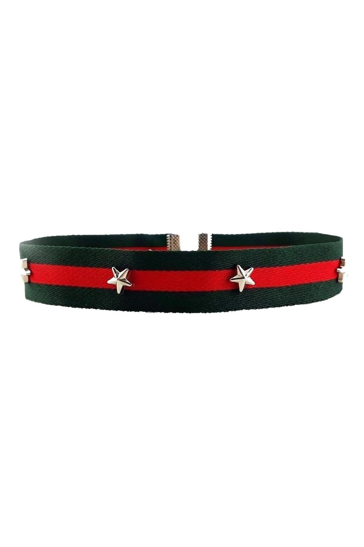 Yeşil & Kırmızı Renk Şeritli Yıldız Choker Kolye