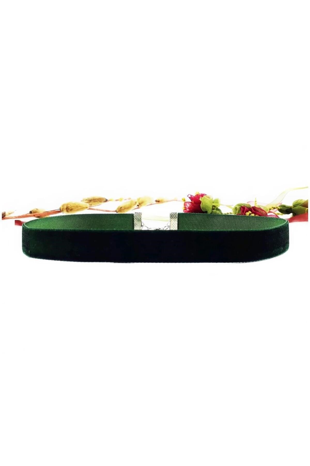 Yeşil Renk Kadife Kadın Choker Kolye