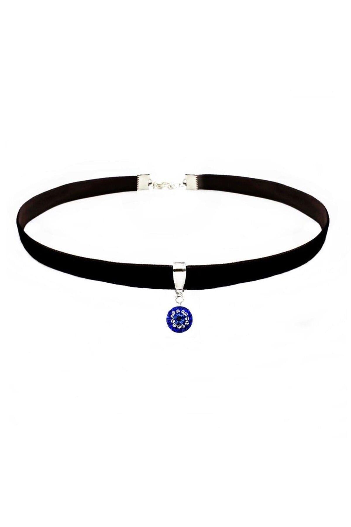 Zirkon Taş Nazar Boncuklu Kadın Kadife Choker Kolye