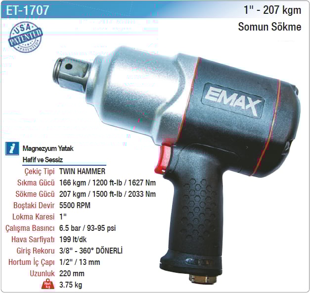 Emax 1'' 207Kgm Somun Sökme
