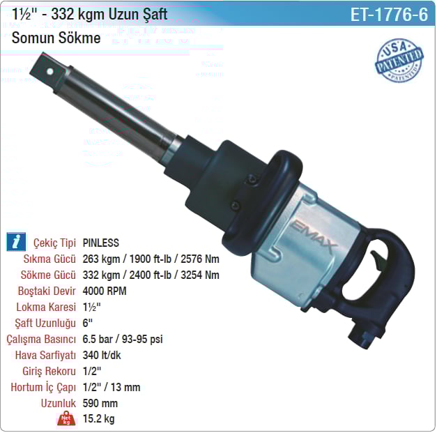 Emax 1½'' 332Kgm Uzun Şaft Somun Sökme