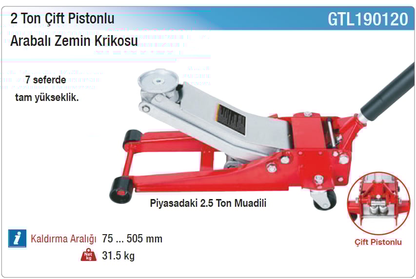 Nt Tools 2 Ton Çift Pistonlu Arabalı Zemin Kriko