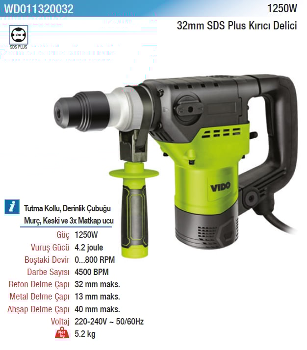 Vıdo 1250W 32Mm Sds Plus Kırıcı Delici
