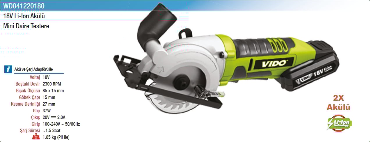 Vıdo 18V Li-Lon Akülü Mini Daire Testere