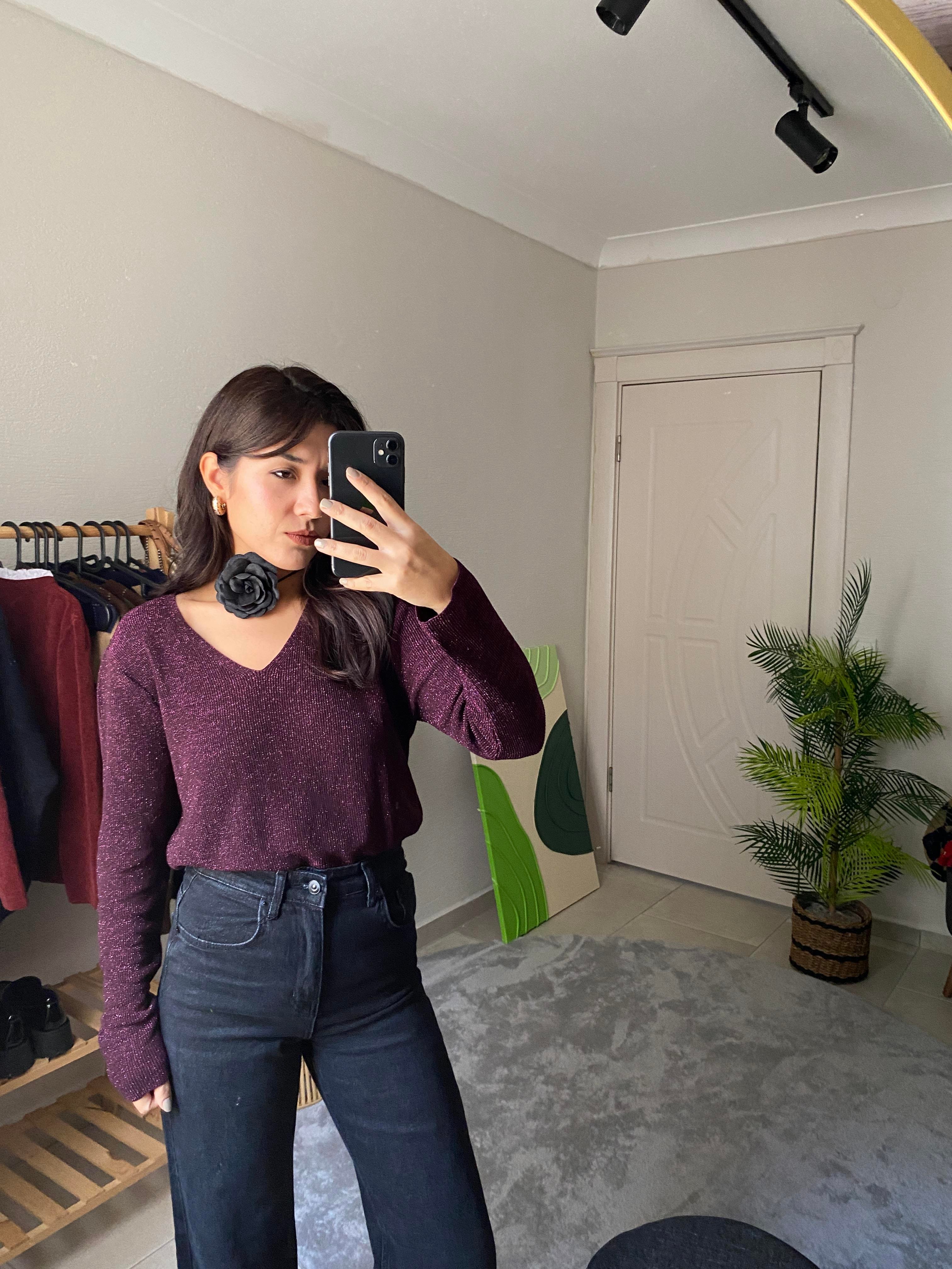 Transparan Simli Bluz