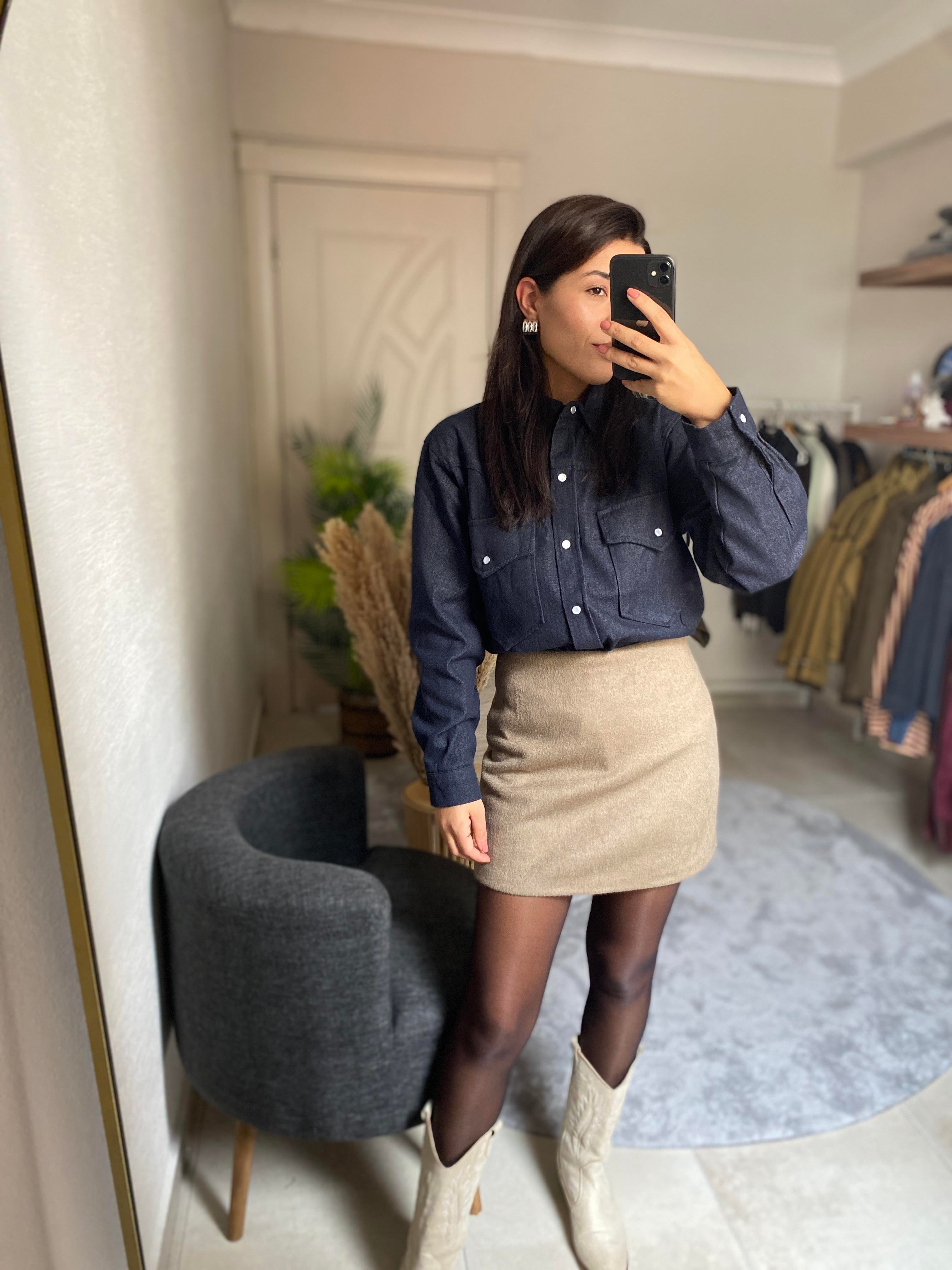 Vizon Mini Süet Etek