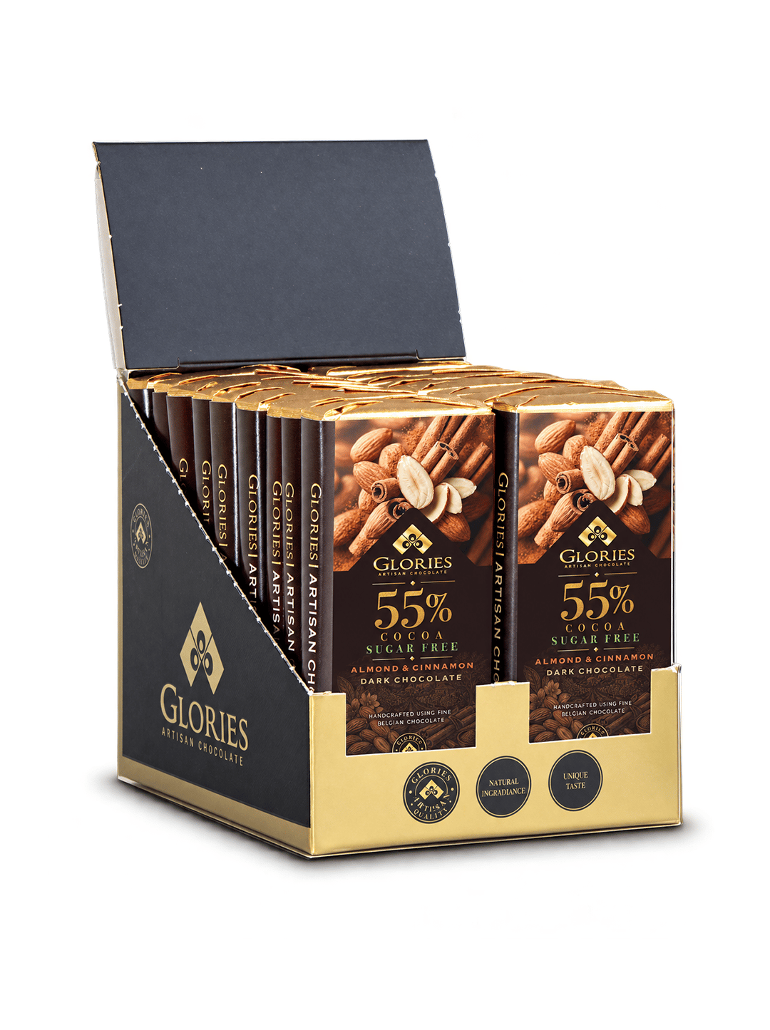 Bademli ve Tarçınlı Şekersiz Bitter Çikolata 30 g – 18'li Display