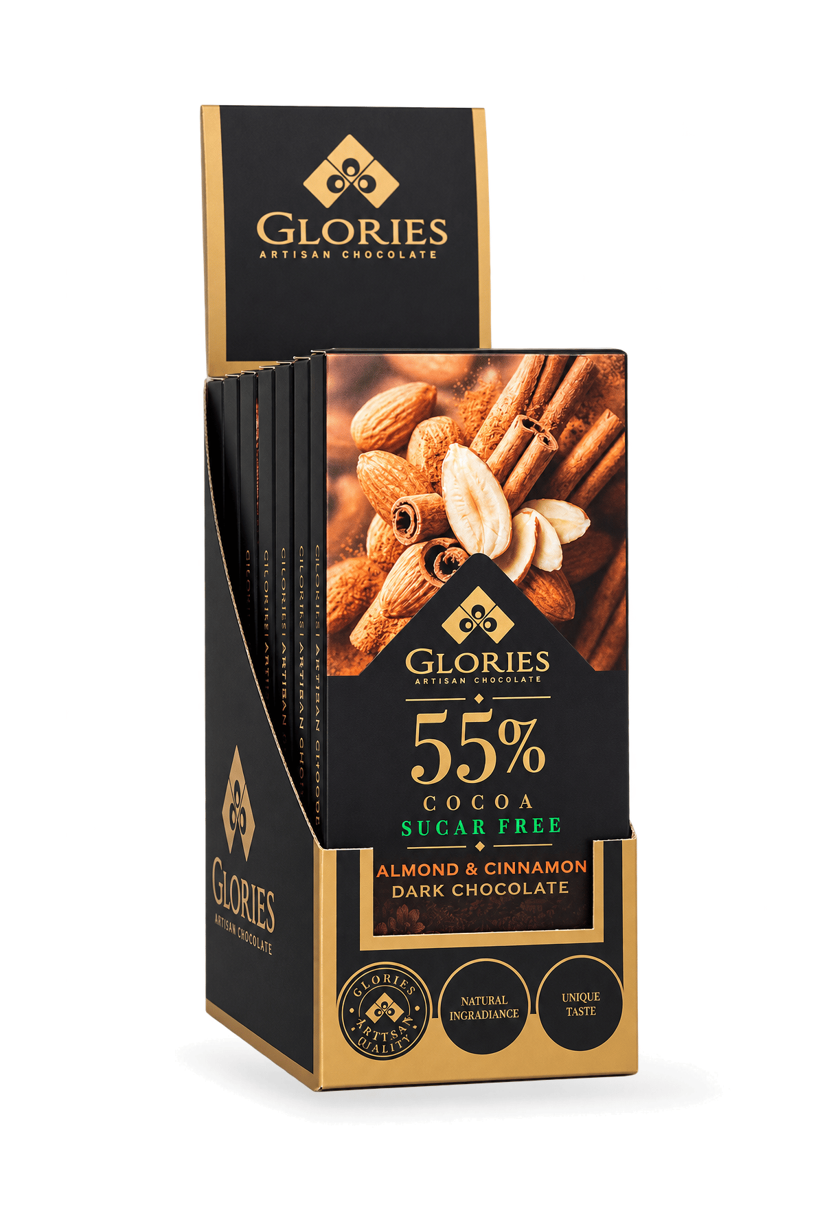 Bademli ve Tarçınlı Şekersiz Bitter Çikolata 100 g – 10'lu Display
