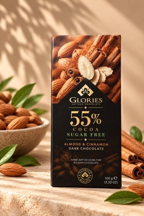 Bademli ve Tarçınlı Şekersiz Bitter Çikolata 100 g