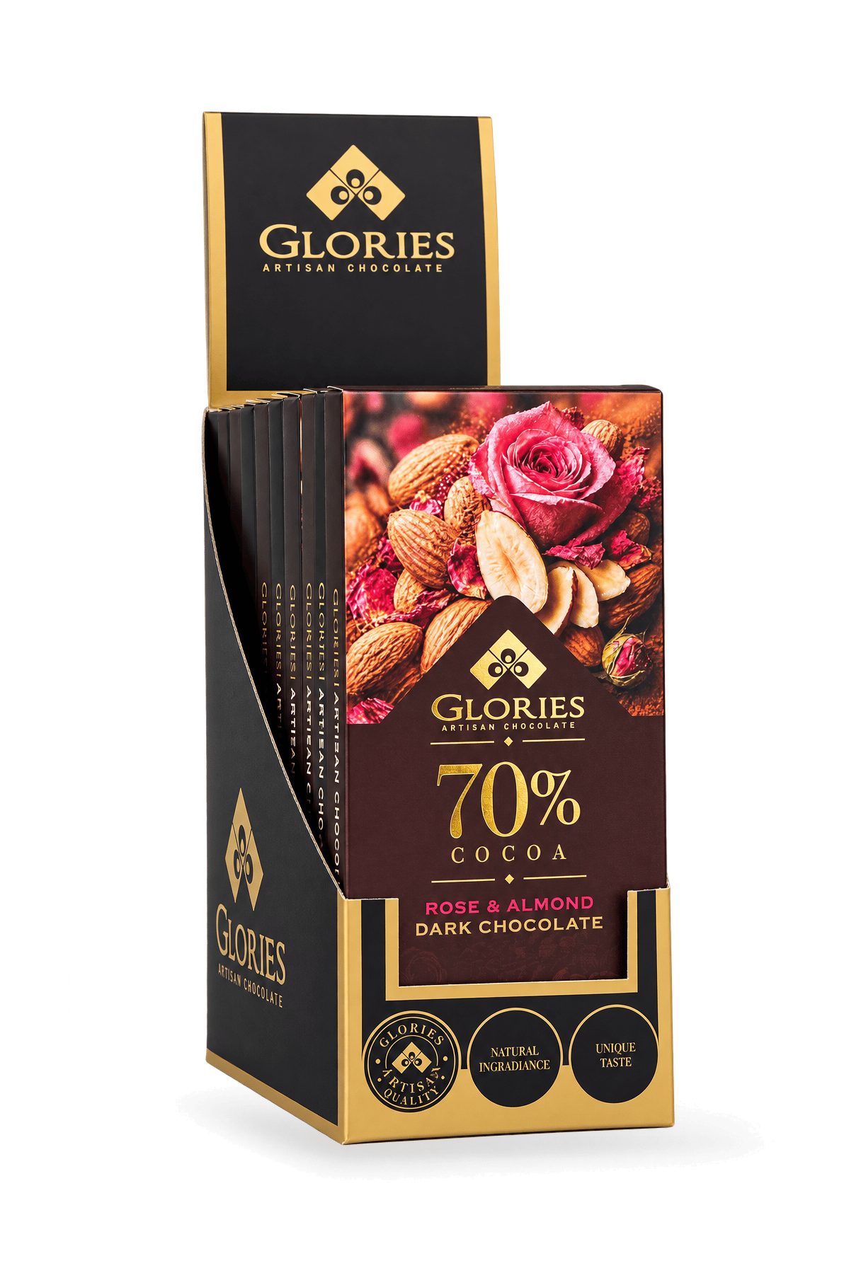 Güllü Bademli %70 Bitter Çikolata 100 g – 10'lu Display