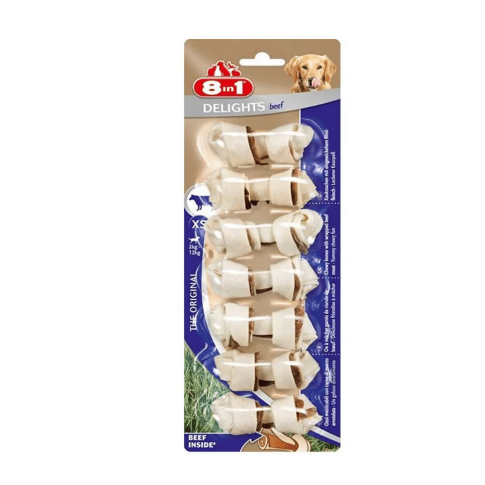8in1 Delights Bones Ağız Bakımı için Düğümlü Sığır Etli Köpek Kemiği (7'li) [XS] 84gr