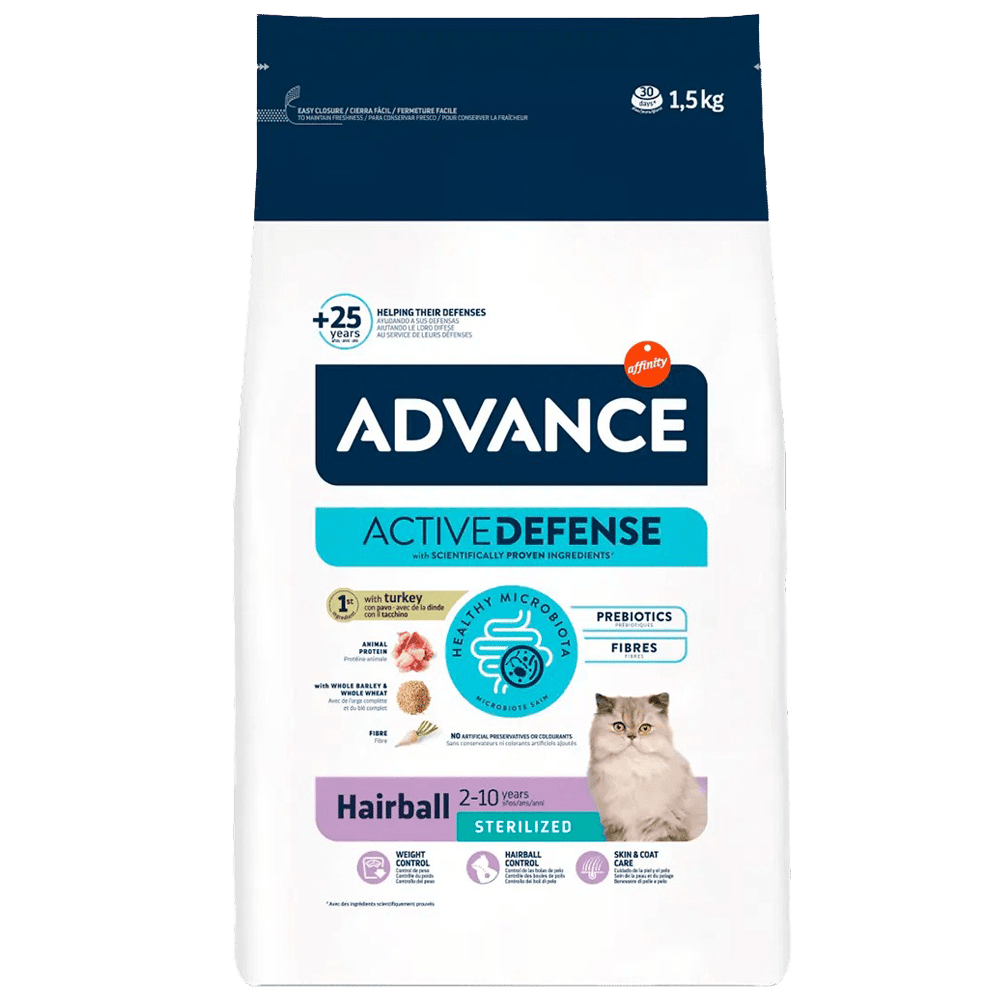 AdvanceHairball Tüy Yumağı Önleyici Hindili Kısırlaştırılmış Yetişkin Kedi Maması 1,5kg