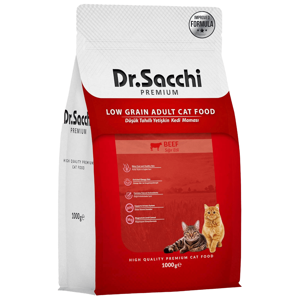 Dr.Sacchi Premium Sığır Etli Düşük Tahıllı Yetişkin Kedi Maması 1kg