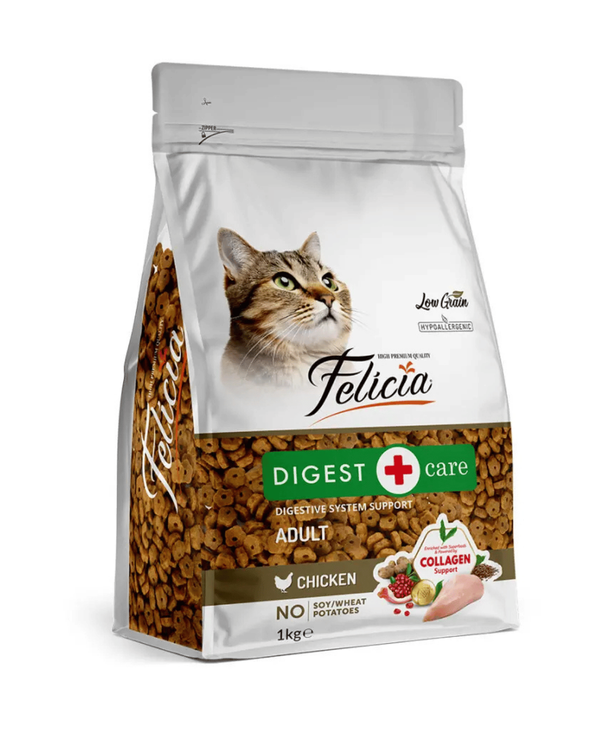 Felicia 1 Kg Kolajenli Tavuklu Az Tahıllı Yetişkin Kedi Maması HypoAllergenic Kedi Maması