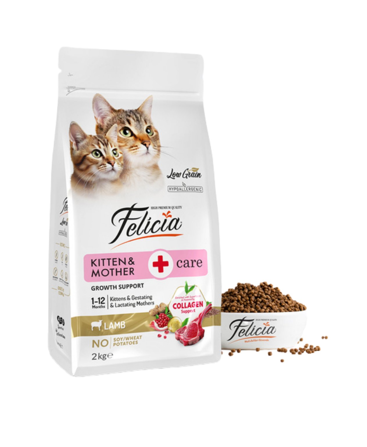Felicia 2 Kg Kolajenli Kuzulu Az Tahıllı Yavru Kedi Maması HypoAllergenic Kedi Maması