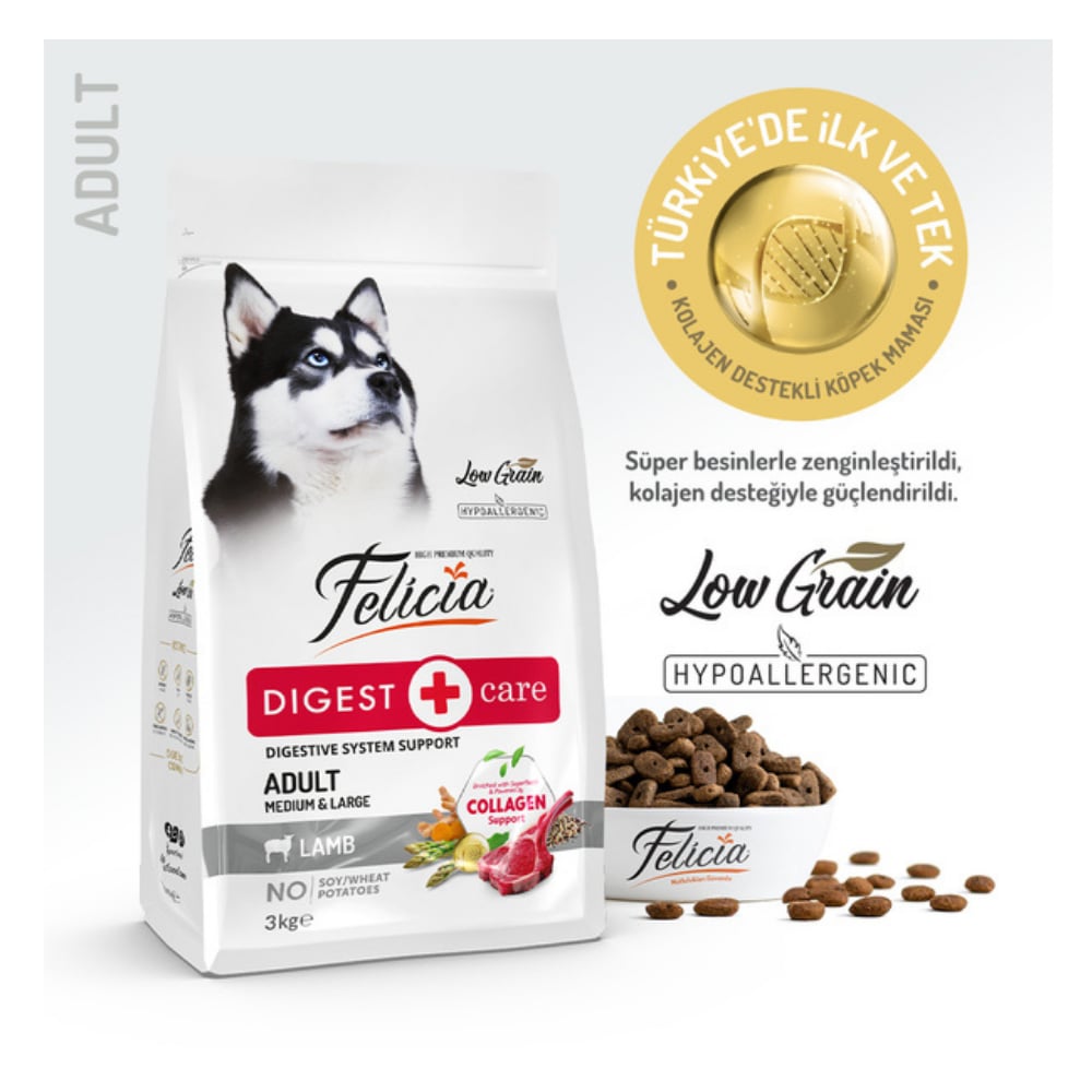 Felicia Kolajenli Kuzulu Az Tahıllı M/Large Yetişkin Köpek Maması Breed Hipoalerjenik 3 Kg