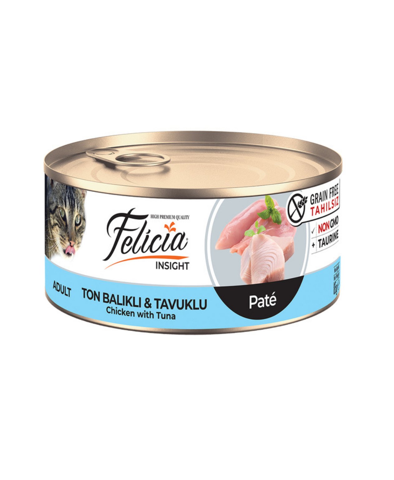 Felicia Tahılsız 85 gr Konserve Ton Balıklı-Tavuklu Kıyılmış Kedi Maması 