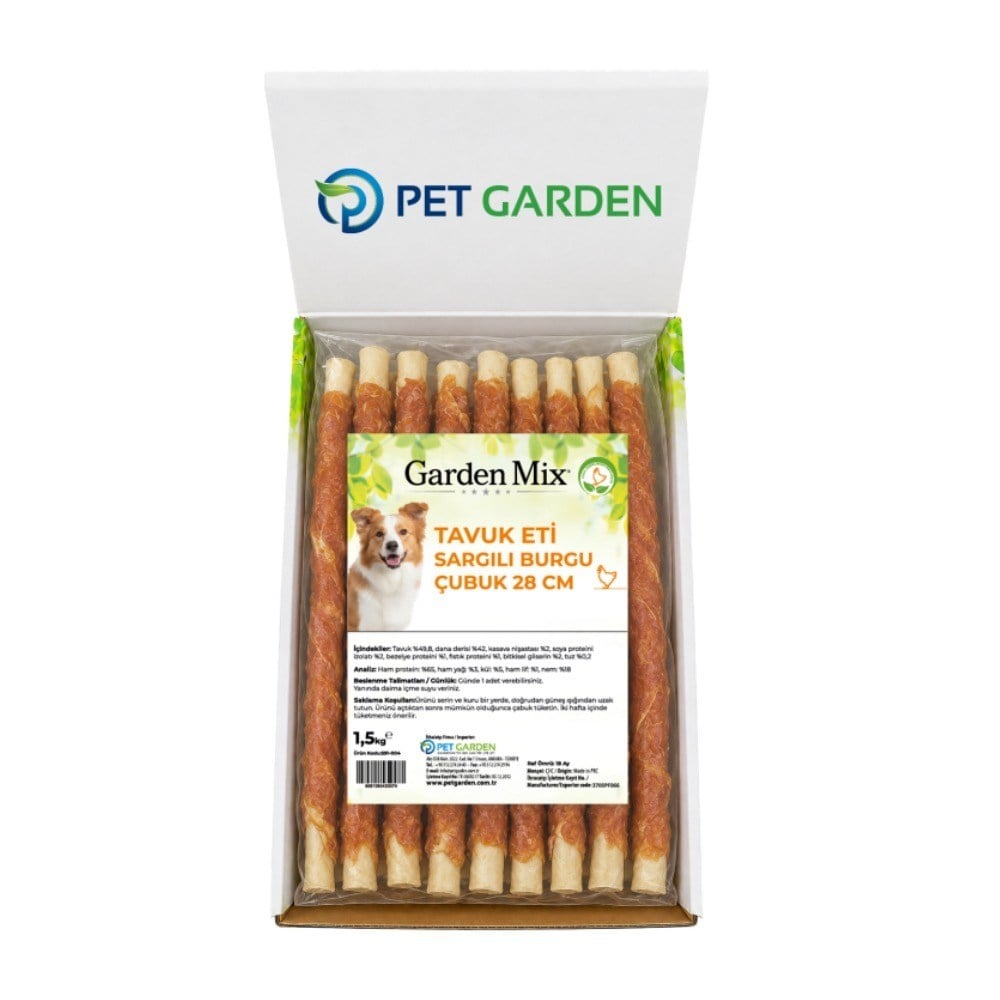 Garden Mix Tavuk Eti Sargılı Burgu Çubuk Köpek Ödülü 28cm- 1.5 Kg