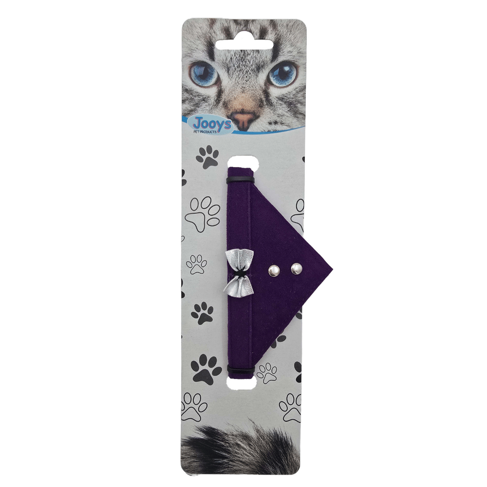 Jooys Kadife Zilli Fularlı Kedi Boyun Tasması Mor