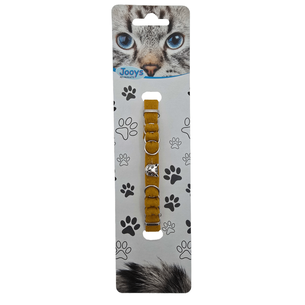 Jooys Kadife Zilli Halkalı Kedi Boyun Tasması Hardal