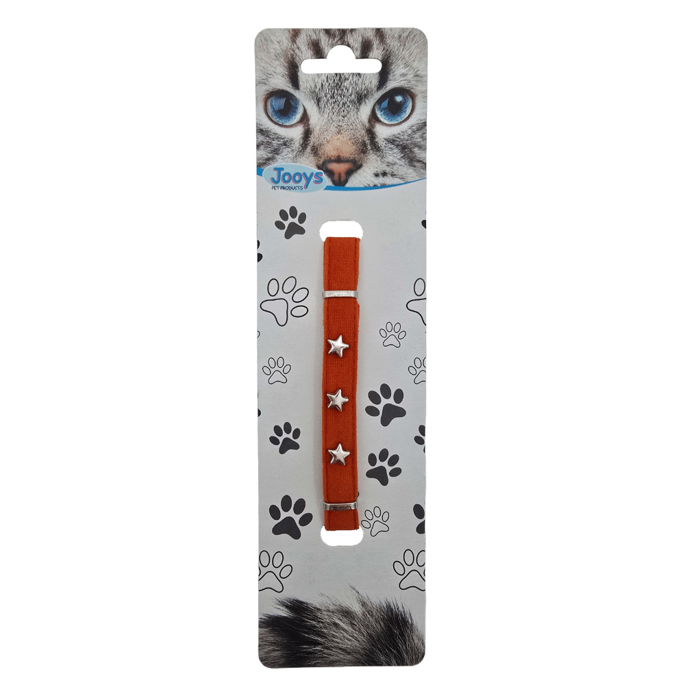 Jooys Kadife Zilli Yıldızlı Kedi Boyun Tasması Turuncu