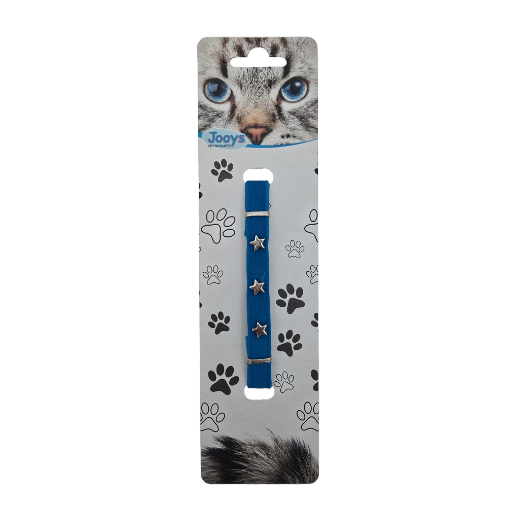 Jooys Kadife Zilli Yıldızlı Kedi Boyun Tasması Turkuaz