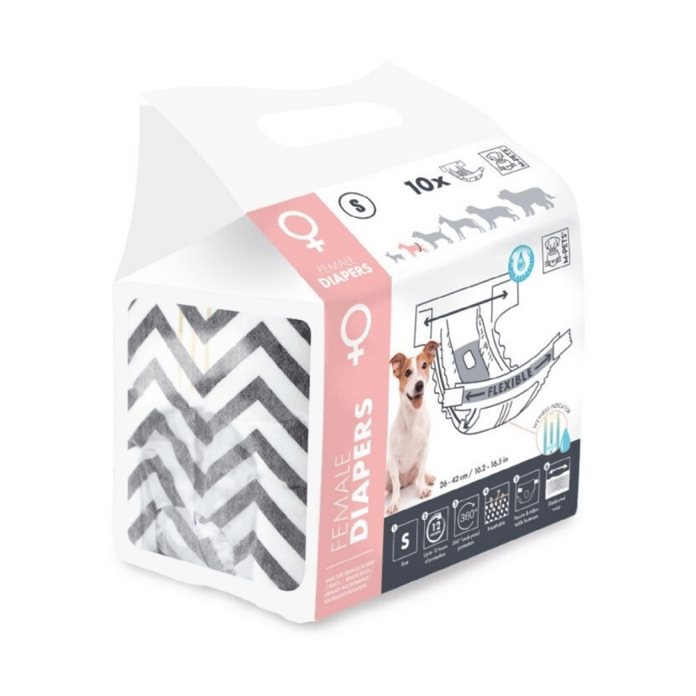 M-Pets Diapers Dişi Köpekler İçin Külot Bez 27.5x37cm (10'lu) [S]