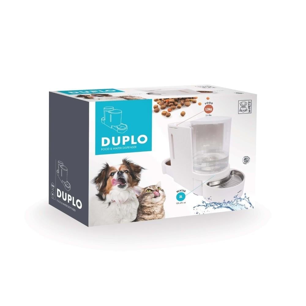 M-Pets Duplo Kedi ve Köpekler için Hazneli Mama ve Su Kabı 3000 ml Beyaz