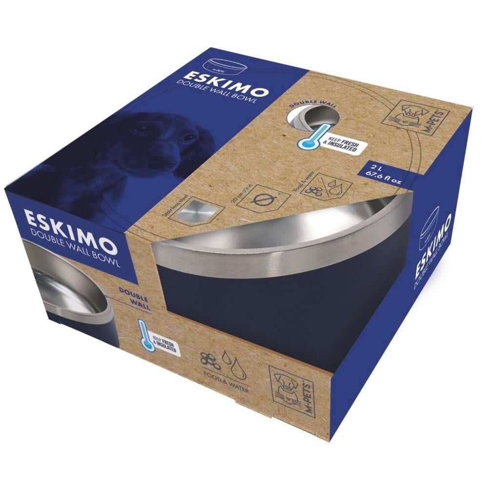 M-Pets Eskimo Çift Cidarlı Köpek Mama ve Su Kabı 2000 ml Mavi