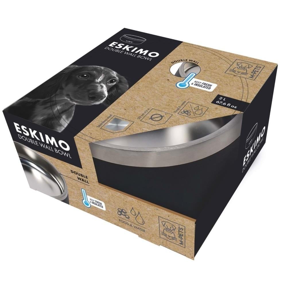 M-Pets Eskimo Çift Cidarlı Köpek Mama ve Su Kabı 2000 ml Siyah