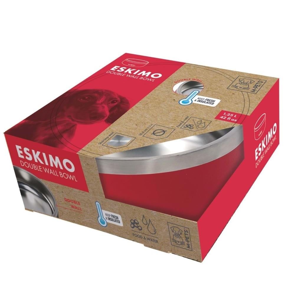 M-Pets Eskimo Çift Cidarlı Köpek Mama ve Su Kabı 1250 ml Kırmızı