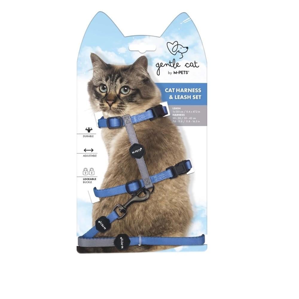 M-Pets Gentle Kedi Göğüs Tasması Seti 120 cm Mavi