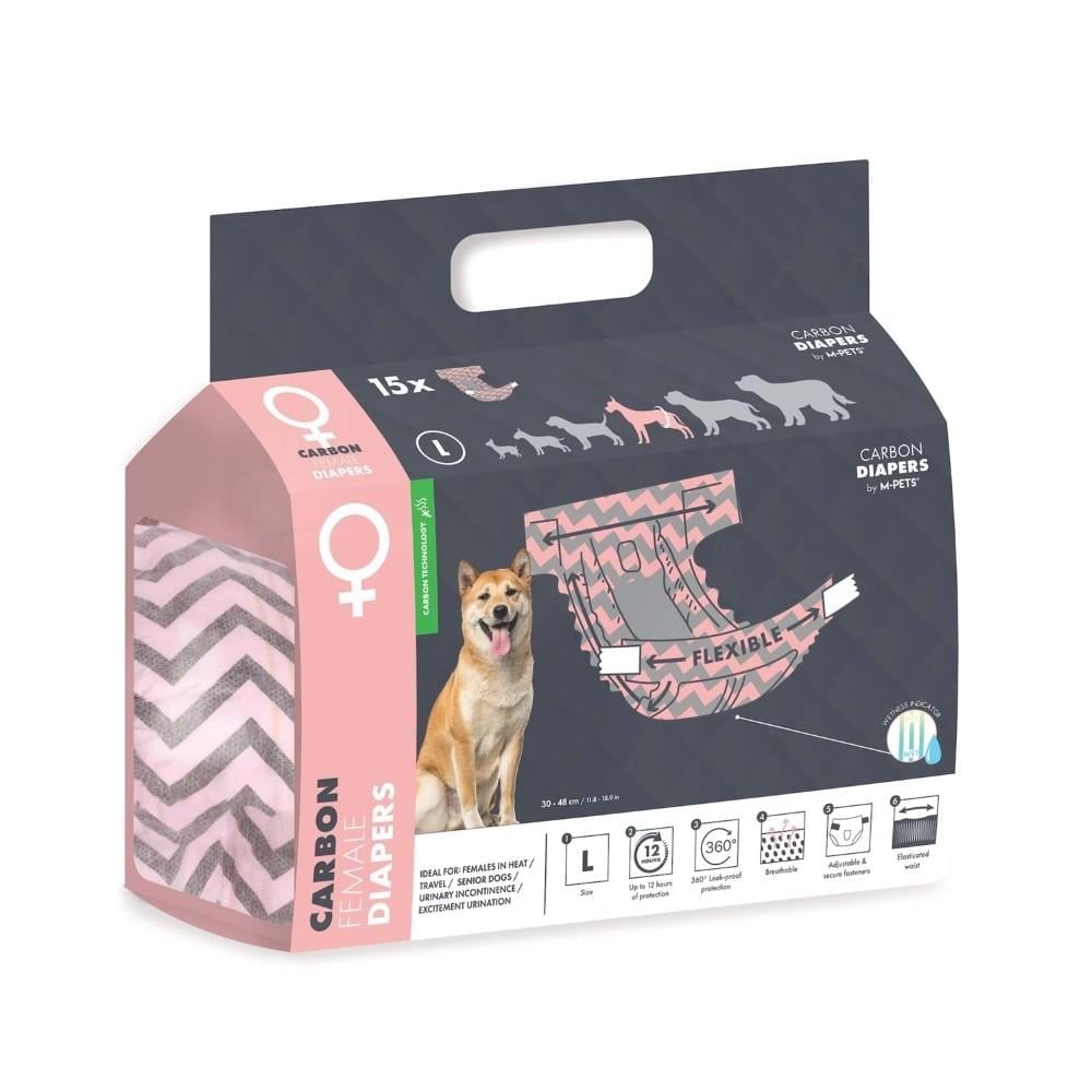 M-Pets Karbonlu Diapers Dişi Köpekler İçin Külot Bez 34-50 cm L 15'li