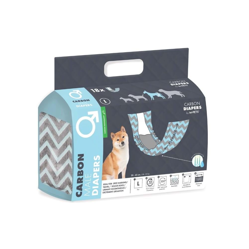 M-Pets Karbonlu Diapers Erkek Köpekler İçin Külot Bez 40-52cm L 18'li
