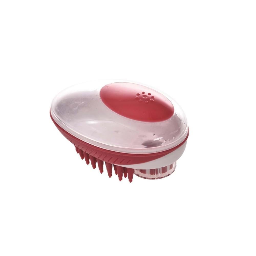 M-Pets Rubeaz Şampuan Hazneli Yıkama ve Masaj Fırçası 11.5x7.5 cm Kırmızı