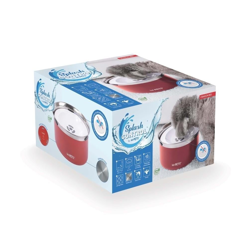 M-Pets Splash Control Köpekler için Çelik Su Kabı 3700 ml Kırmızı