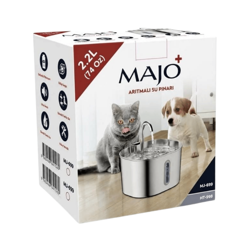 Majo Paslanmaz Çelik Arıtmalı Kedi Su Pınarı Ultra Sessiz 2.2 Lt