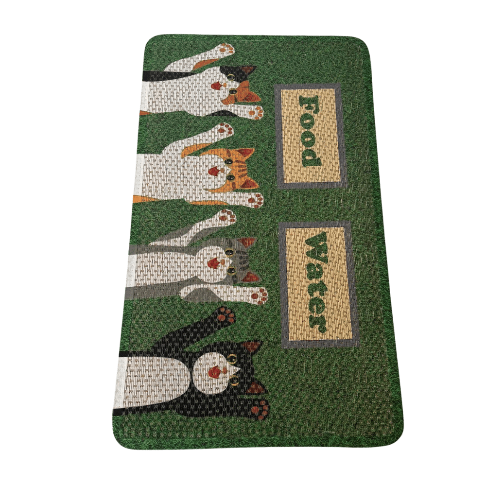 Mama Kabı Altı Kedi Desenli Yeşil Kaydırmaz Paspas 43x70 cm