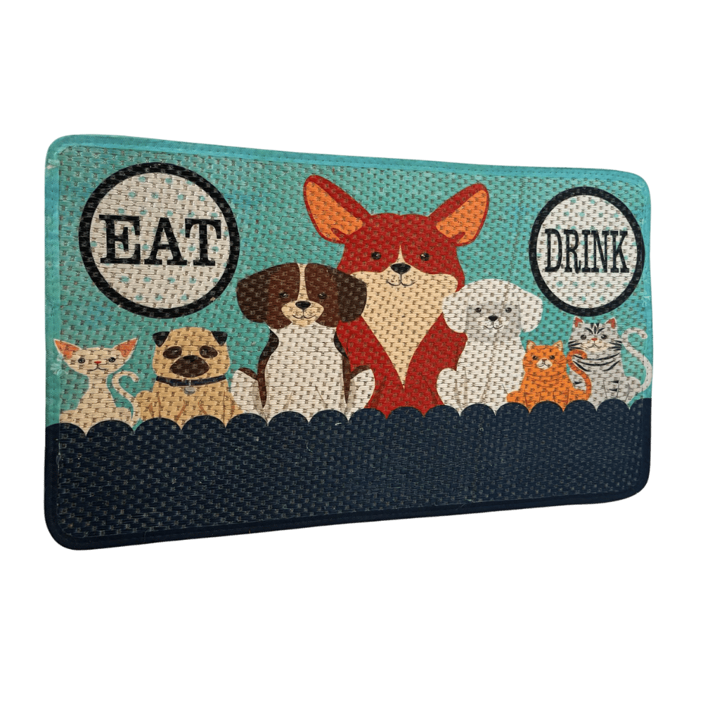 Mama Kabı Altı Kedi Köpek Desenli Turkuaz Kaydırmaz Paspas 43x70 cm