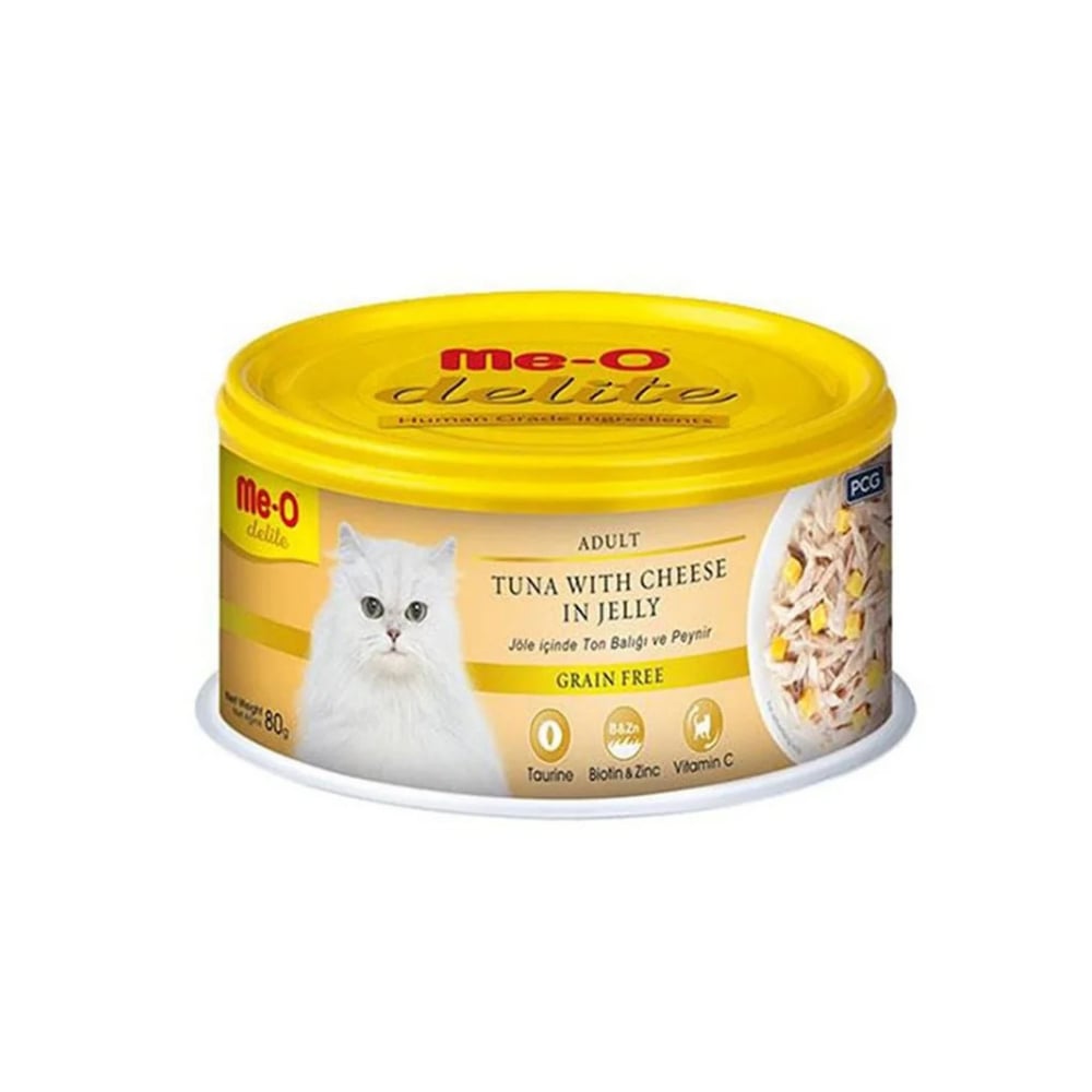 Me-O Delite Tahılsız Yetişkin Kedi Konserve Maması Ton Balıklı ve Peynirli Jöleli 80g