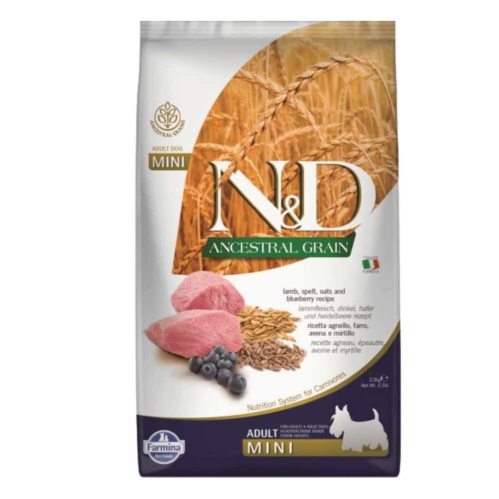 N&D Ancestral Grain Kuzu Etli ve Yaban Mersinli Küçük Irk Ata Tahıllı Yetişkin Köpek Maması 2,5kg