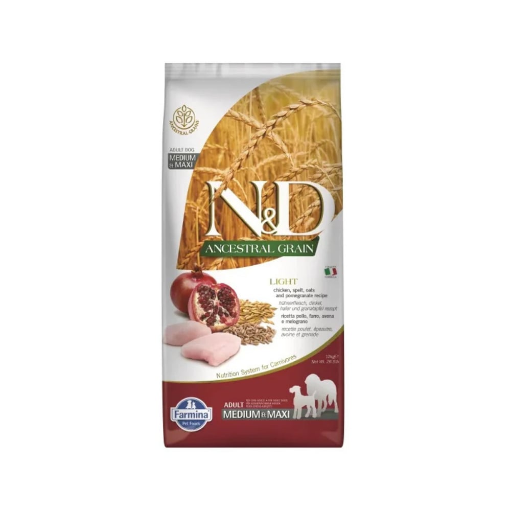 N&D Düşük Tahıllı Tavuk Narlı Light İri ve Orta Irk Köpek Maması 12 Kg