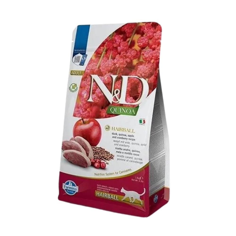 N&D Quinoa Hairball Ördek Etli Kinoa ve Elmalı Yetişkin Kedi Maması 1,5 Kg